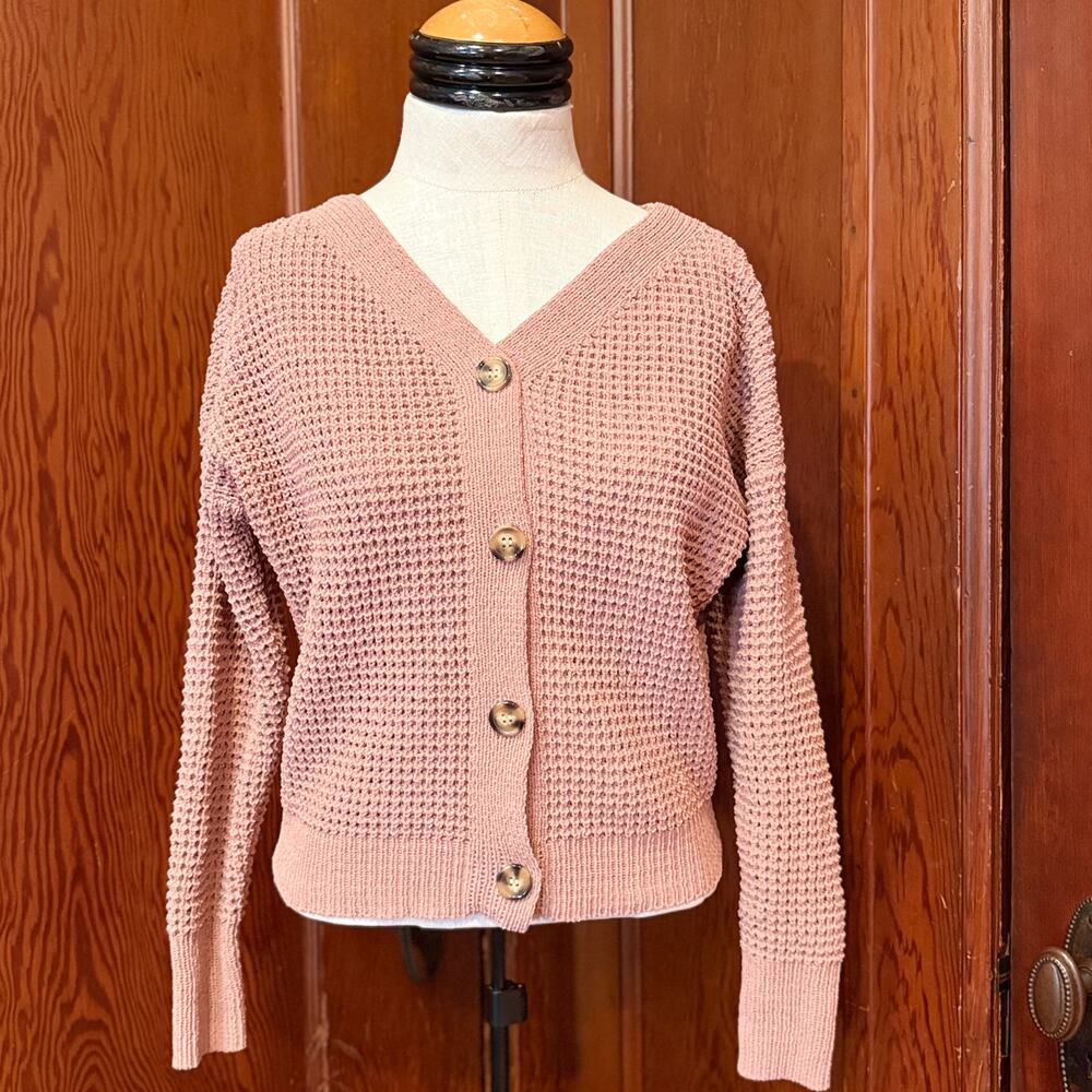 Moon & Madison Mauve Waffle Knit Cardigan Size S